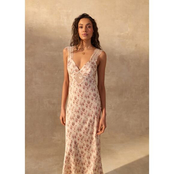 Cami NYC Rika Floral Hammered Silk Dress ivory pink size 6 - Picture 12 of 15